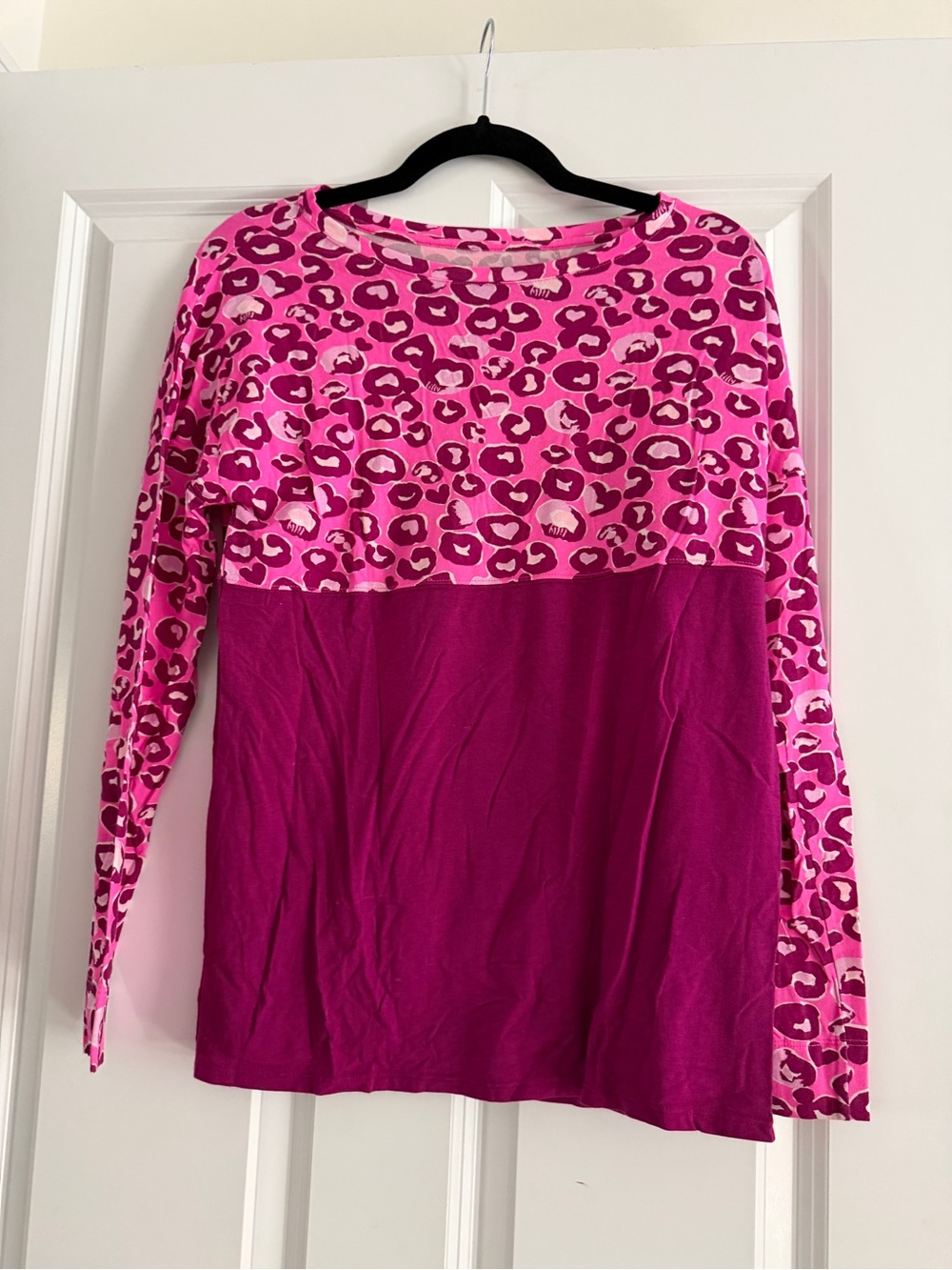 Lilly Pulitzer Pink Leopard Colorblock Long Sleeve Top
